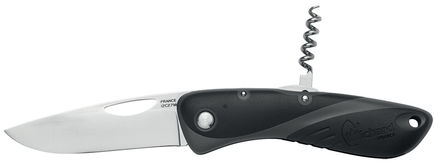 Couteau de pêche Aqueterra noir et gris à lame lisse et tire-bouchon Wichard.